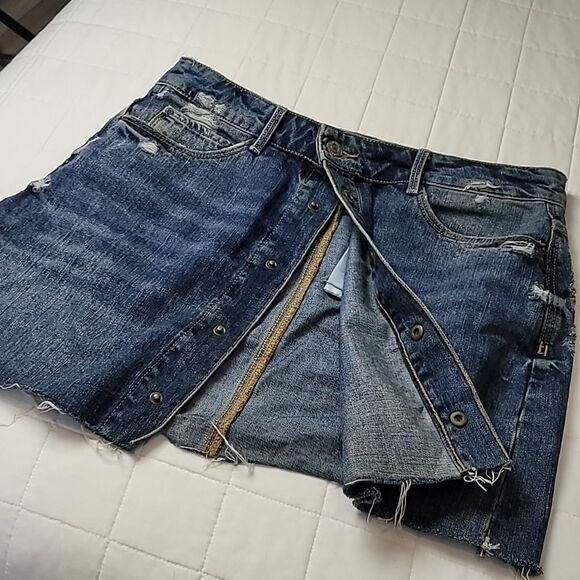ZARA Women's Skirt Size M Cotton ButtonFLY DISTRESSED JEAN Denim Skirt - Picture 6 of 7